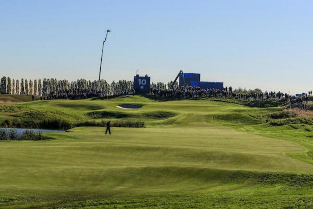 Pinched fairways and rolling terrain, such as here at the 10th hole at Le Golf National, define the design style for the site of this week’s Ryder Cup.